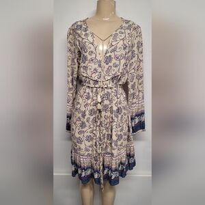 Time And Tru Tunic Style Dress Tie Front Tassels Paisley L 12 14 Rayon Belted